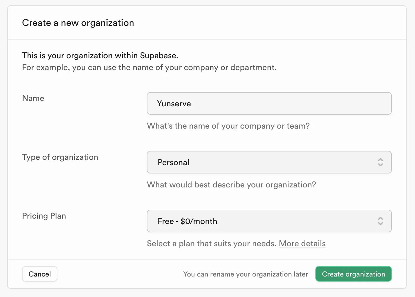 使用 Github 登入後,會請你建立 organization