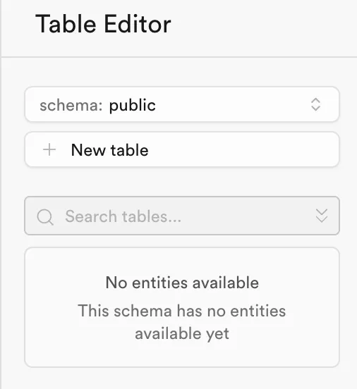 Table Editor 左側選單